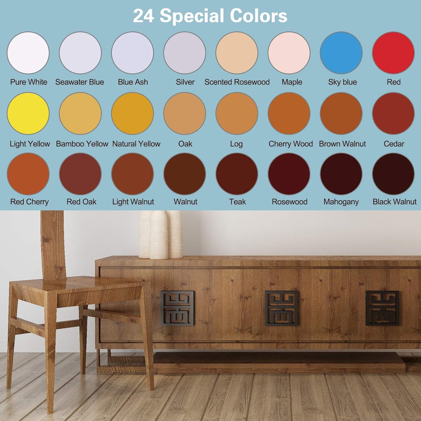 SEISSO Furniture Repair Kit 50 Pcs, 24 Colors Wood Fillers, Wood Paint, Wood Repair Kit, Wood Touch