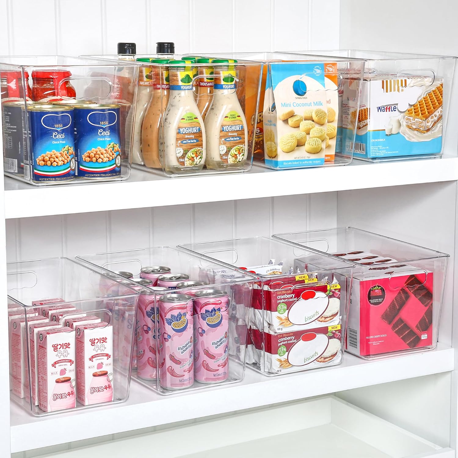 Vtopmart 6 PCS Clear Plastic Storage Bins, Pantry Organizer Containers with Handle for