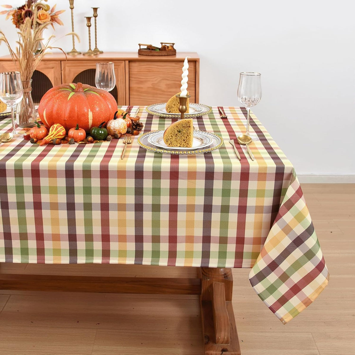 Waterproof Checkered Tablecloth Fabric - Rectangle 58x84 Inch Christmas Thanksgiving Day Table