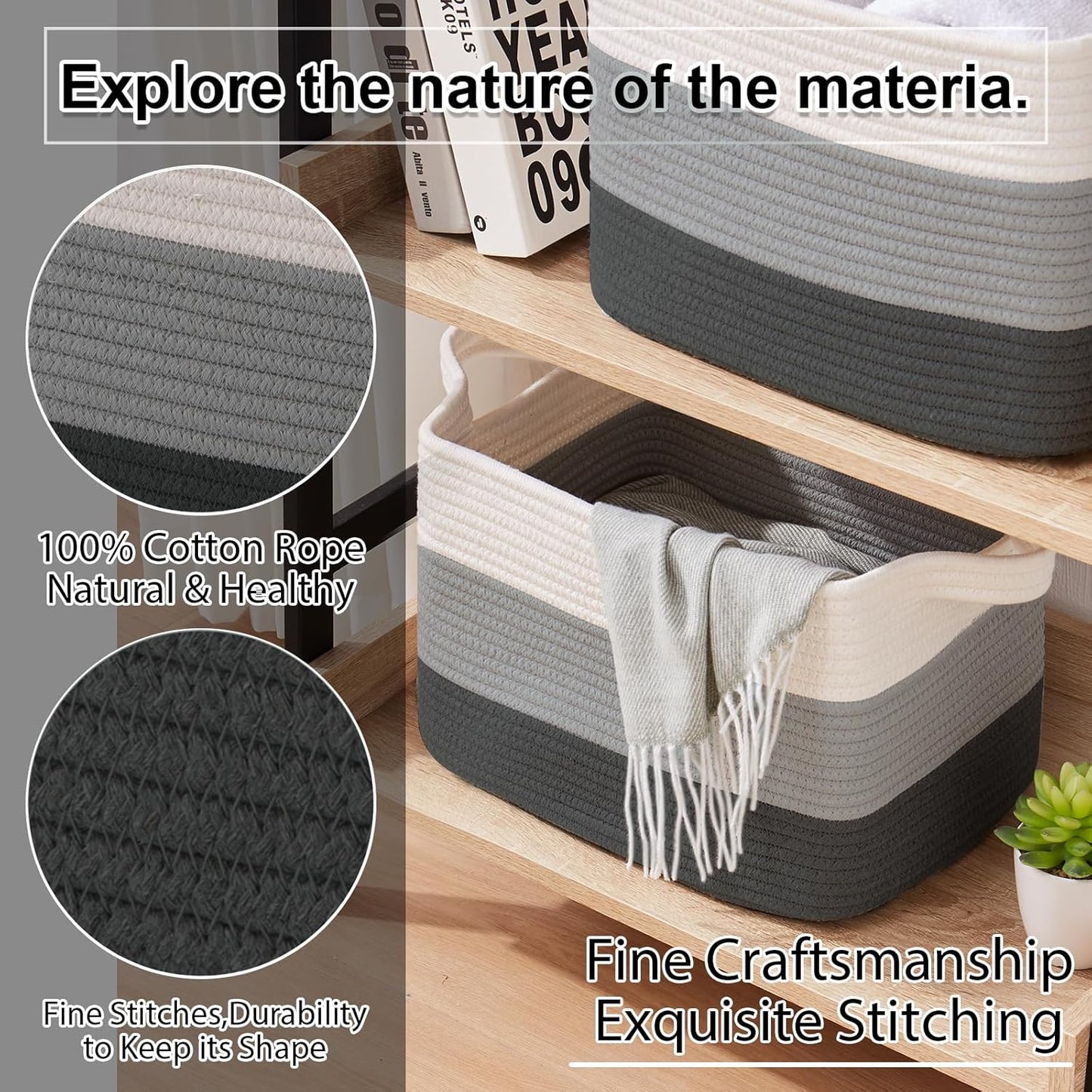 OIAHOMY Storage Basket, Woven Baskets for Storage, Cotton Rope Basket for toys,Towel Baskets for