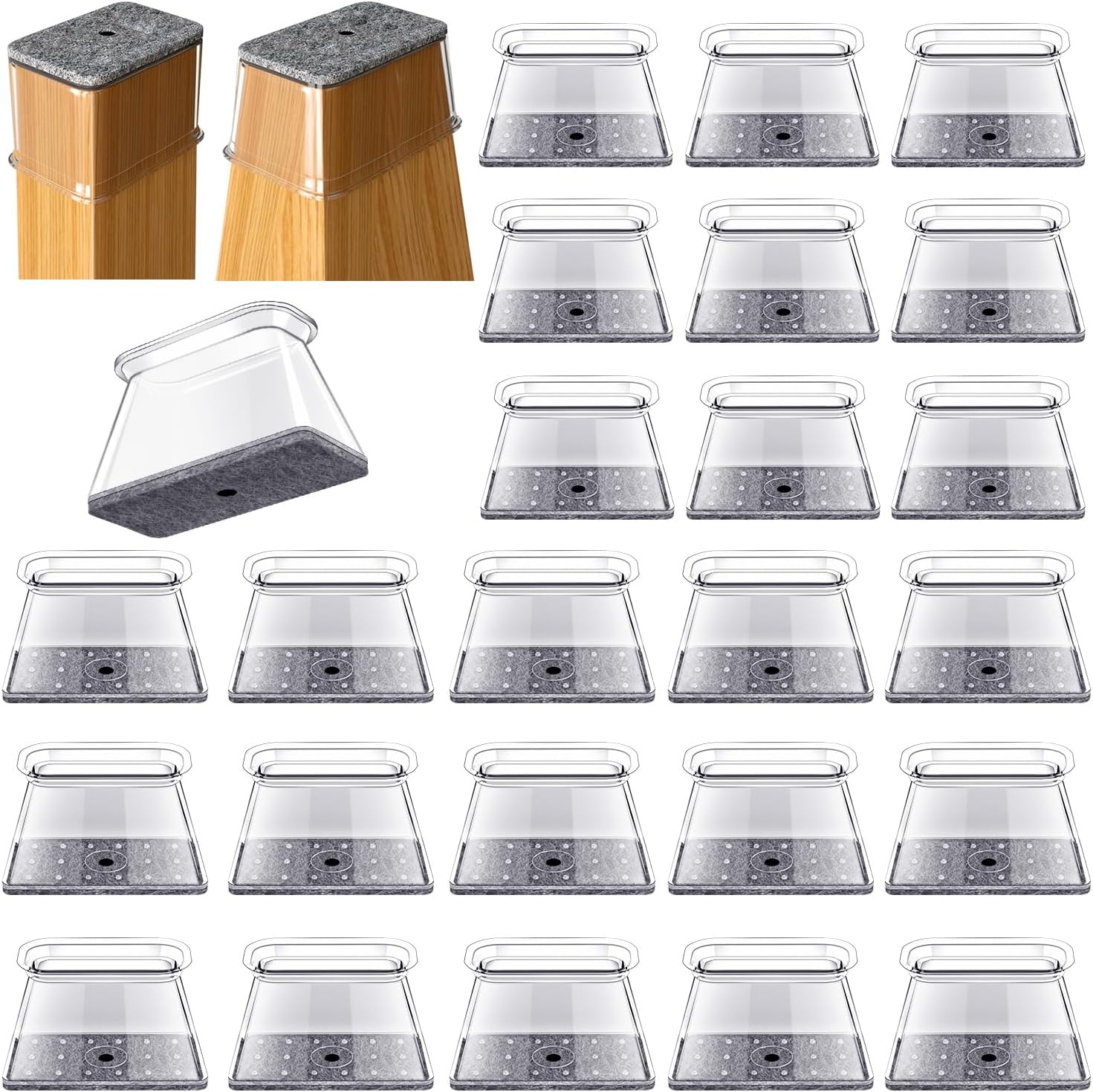 32 Pcs Rectangle Chair Leg Floor Protectors for Hardwood - Silicone Felt Furniture Pads