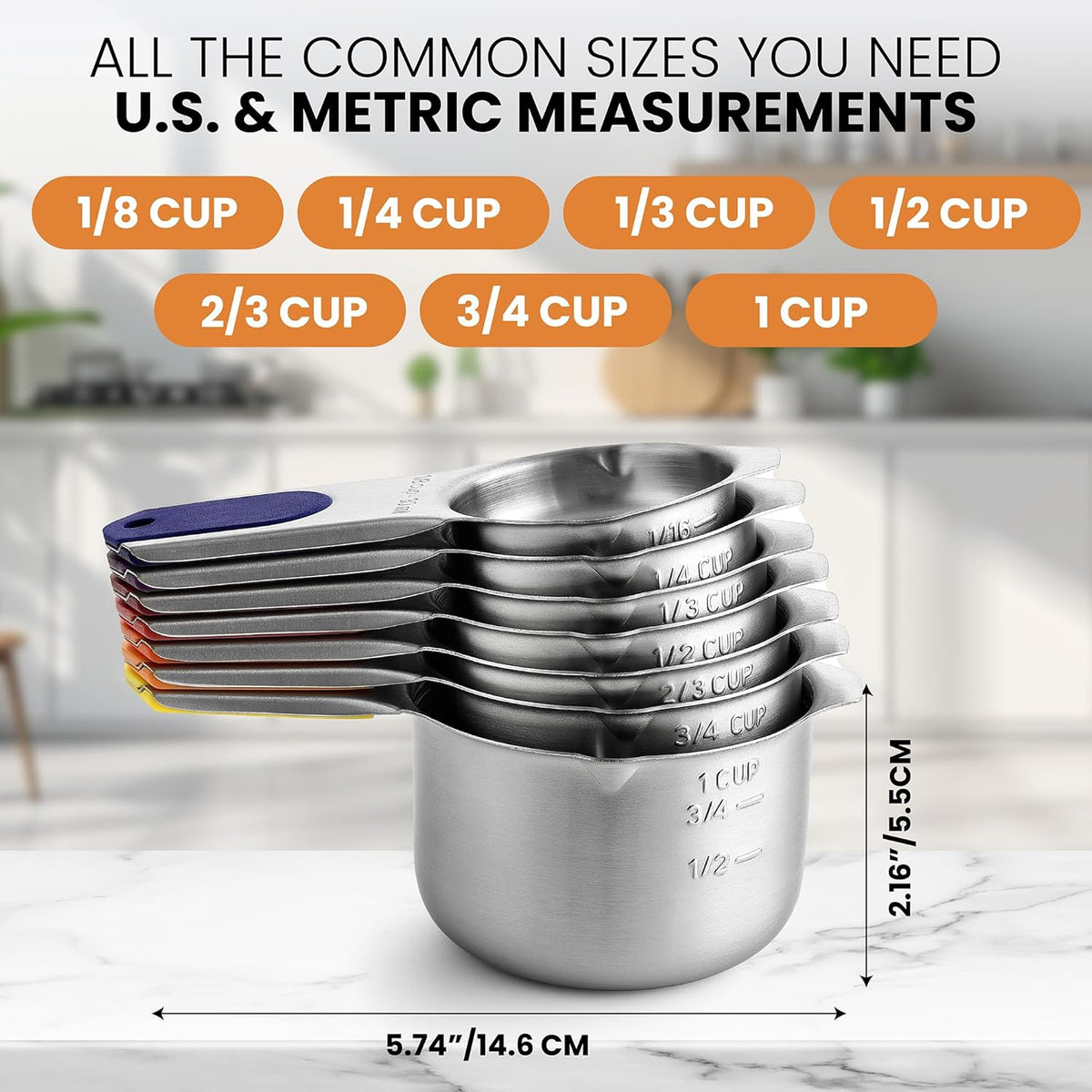 Spring Chef Magnetic Stainless Steel Measuring Cups, Patented, Kitchen Tools with Easy to Read