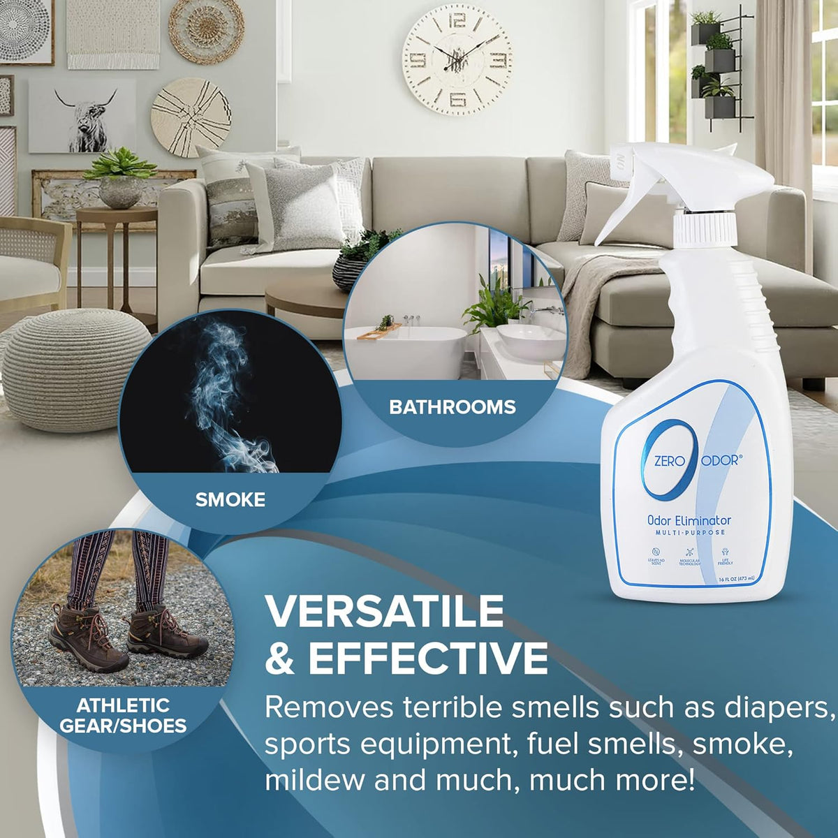 Zero Odor - Multi-Purpose Strong Odor Eliminator for Home, Office, Car, Bathroom, Hotel, Room