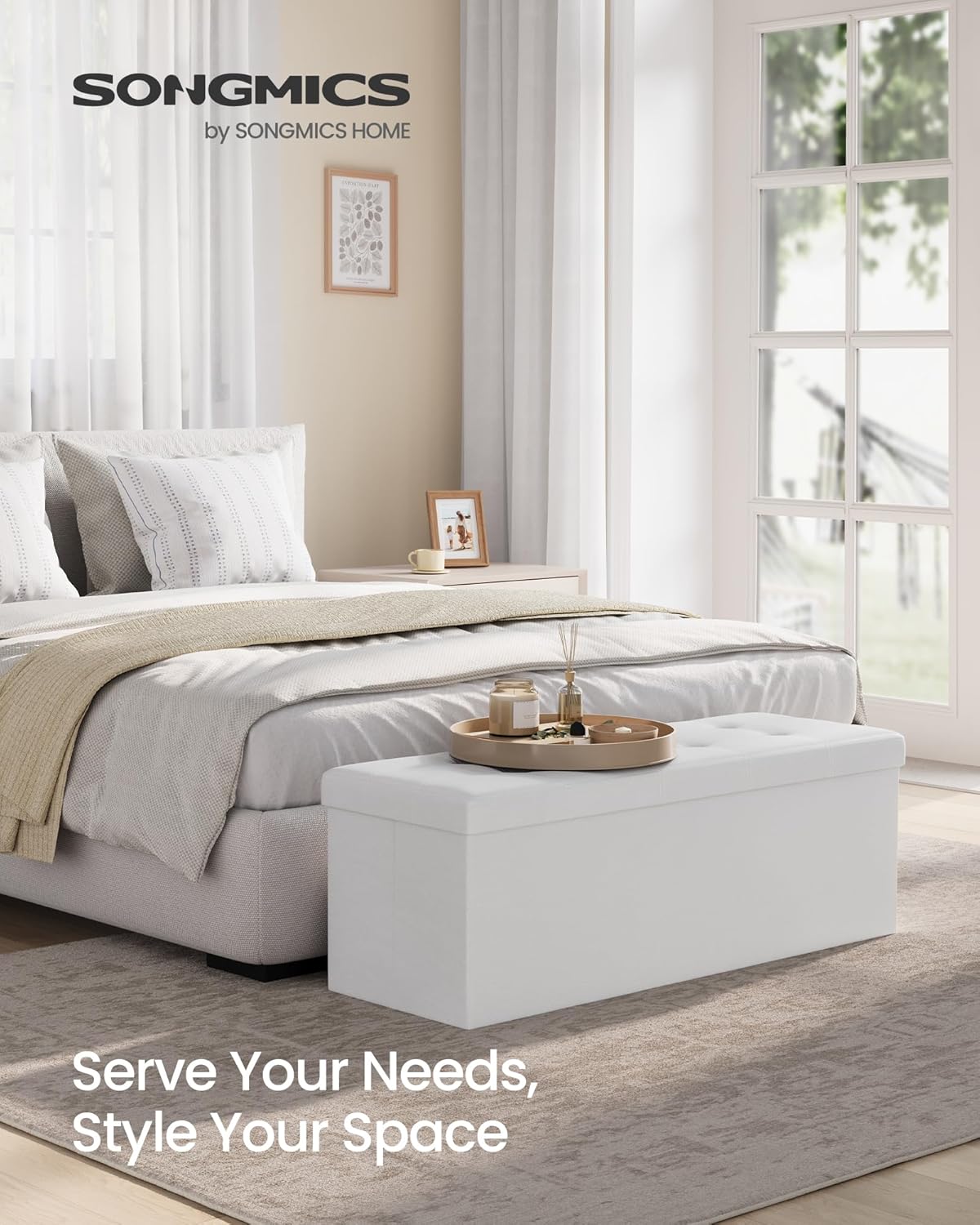 SONGMICS MAZIE Collection - 43 Inches Folding Storage Ottoman Bench, Ottoman with Storage, Foot