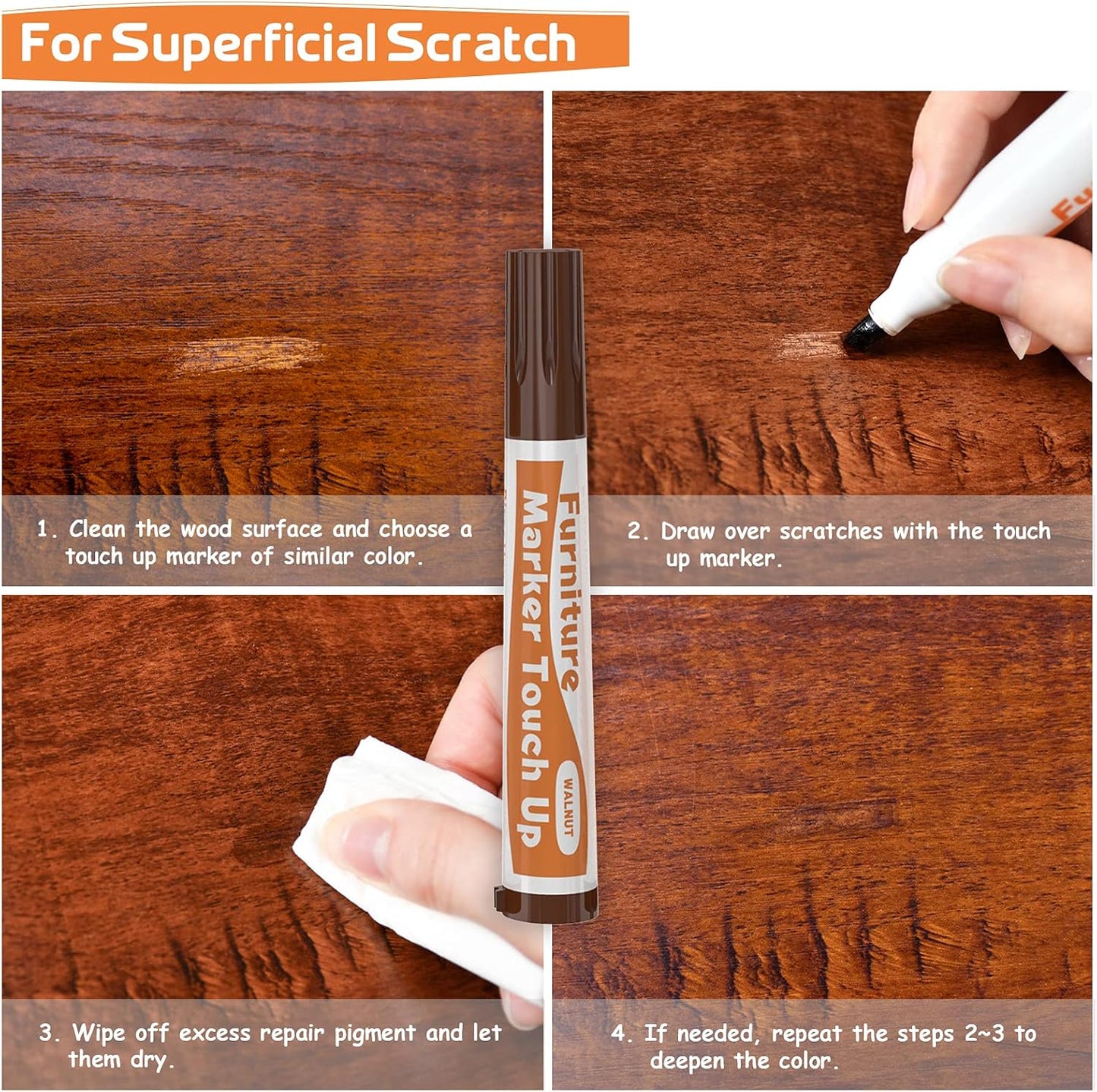 REALINN Wood Furniture Repair Kit 8 Dark Colors- Wood Fillers and Touch Up Markers, Repair Scratch