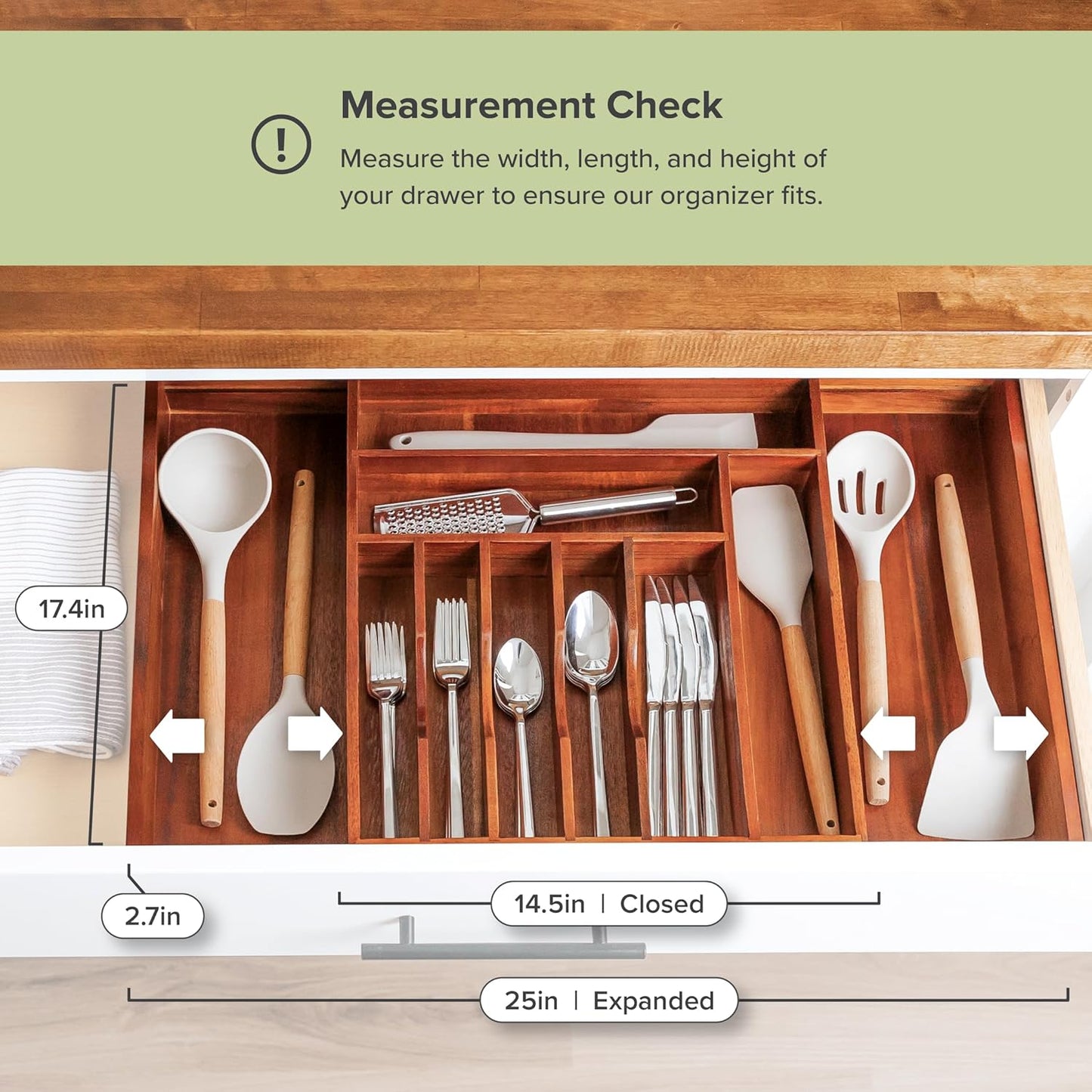 KitchenEdge Premium Silverware, Flatware and Utensil Organizer for Kitchen Drawers, Expandable 14.5