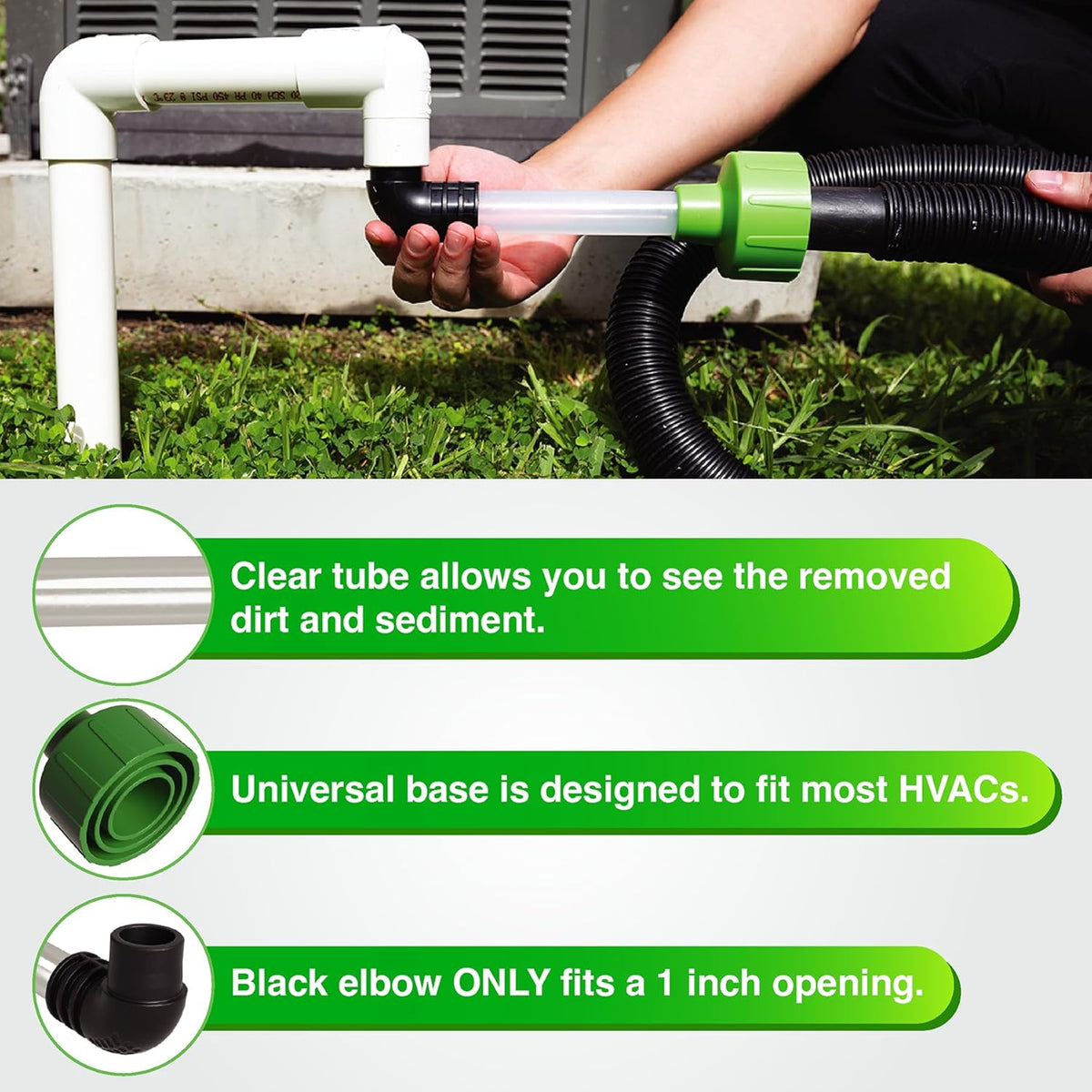 AC Drain Line Cleaner Adapter Evacuates & Unclog AC Drain Line - HVAC to PVC AC Drain Line Cleaner