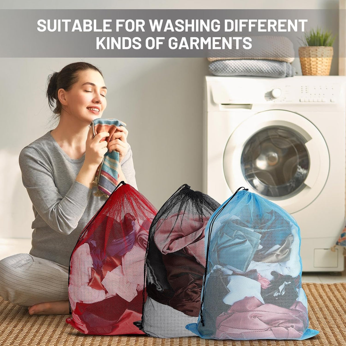Berlune 24 Pcs Large Laundry Bag Colorful Extra Large Mesh Laundry Bag Bulk with Drawstring Heavy