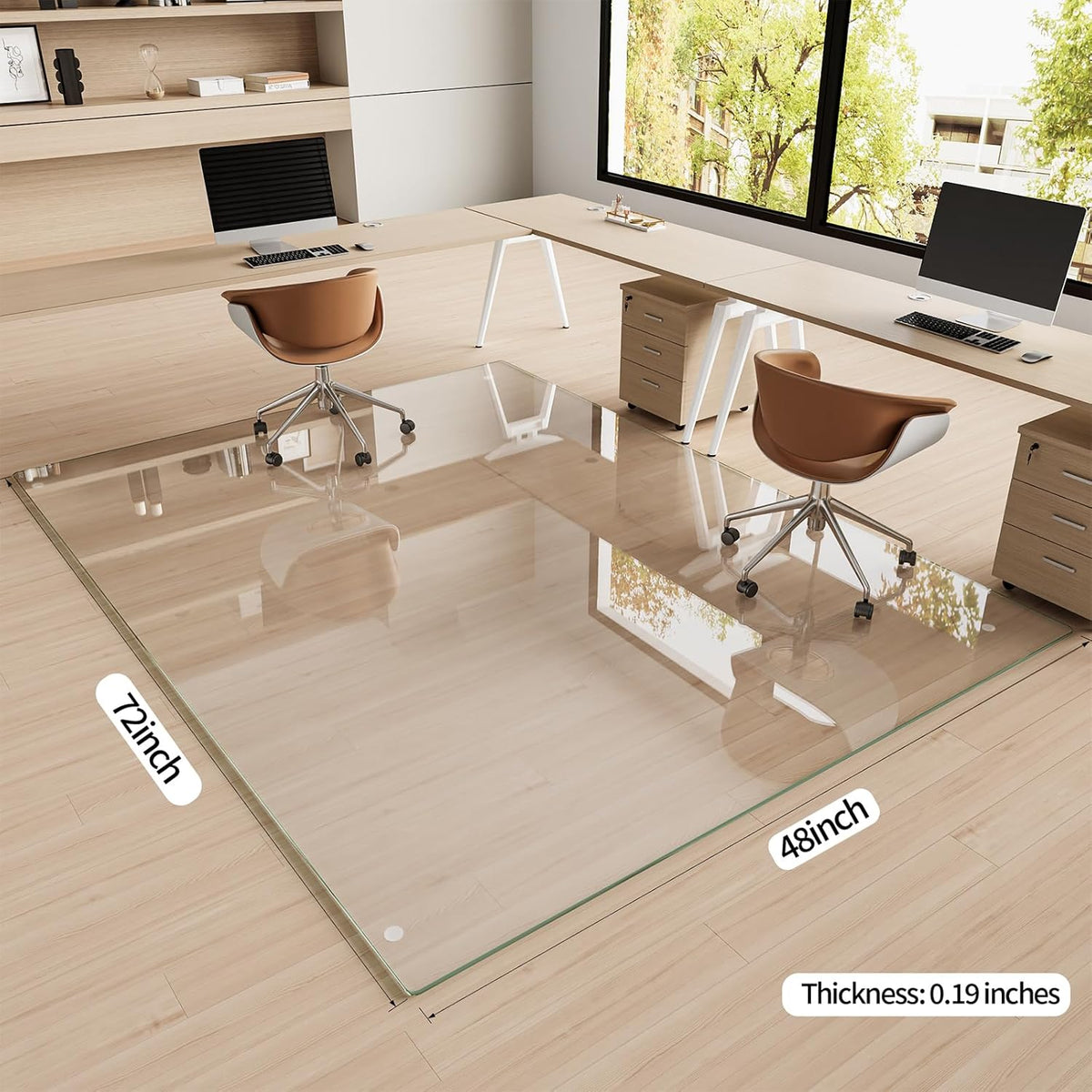 [Tempered Glass] 48" x 72" Glass Chair Mat, 1/5" Thick Office Chair Mat for Carpet or Hardwood
