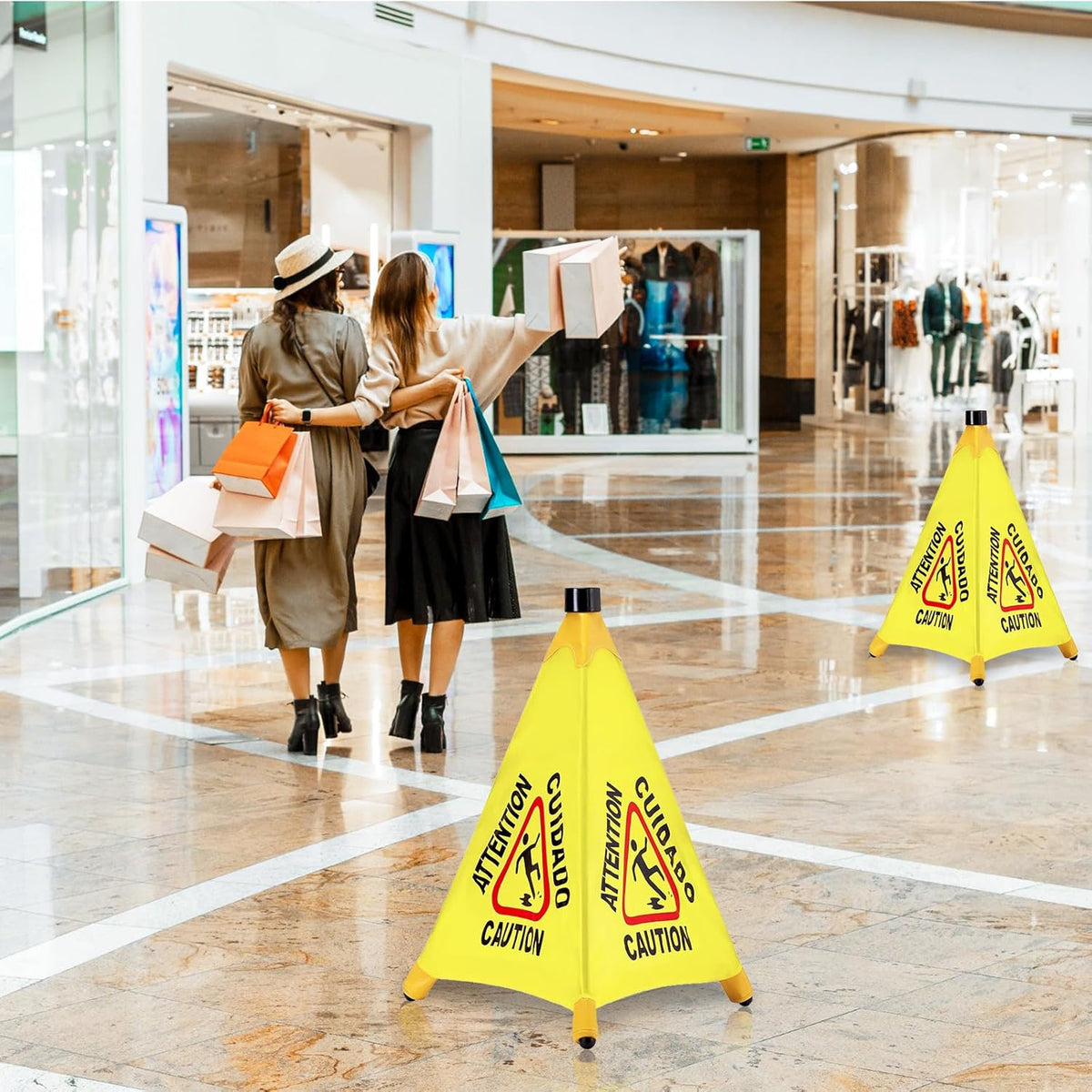 4 Pcs Pop up Wet Floor Sign with Storage Tube 20 Inch Wet Safety Signs Commercial Caution Safety