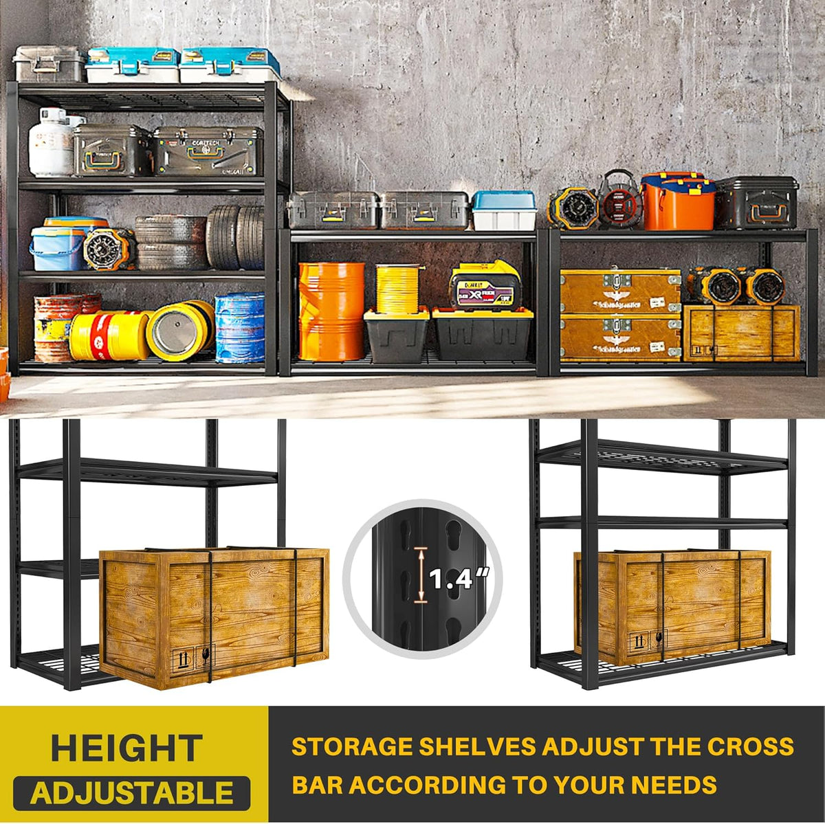 REIBII 40" W Garage Shelving 2240 LBS Storage Shelves Adjustable Metal Shelving Heavy Duty 4 Tier