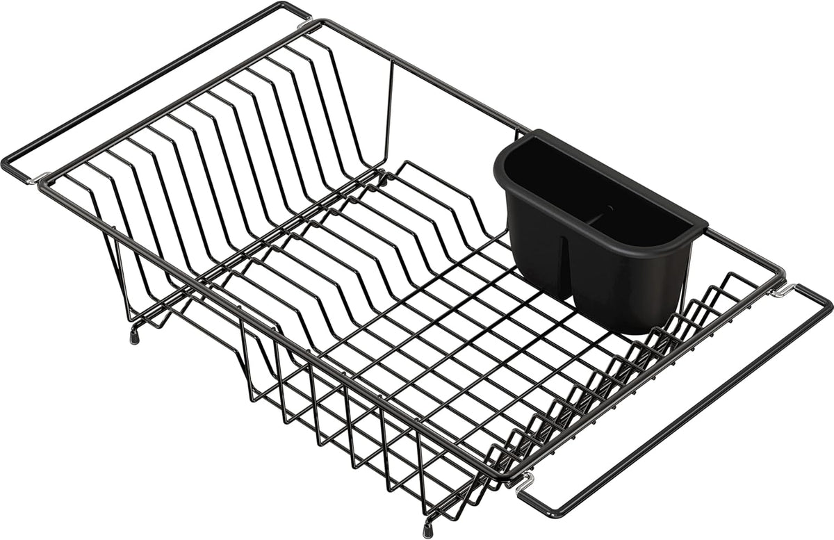 SIMPLE HOUSEWARE Large Over Sink Counter Top Stainless Steel Dish Drainer Drying Rack with Utensil