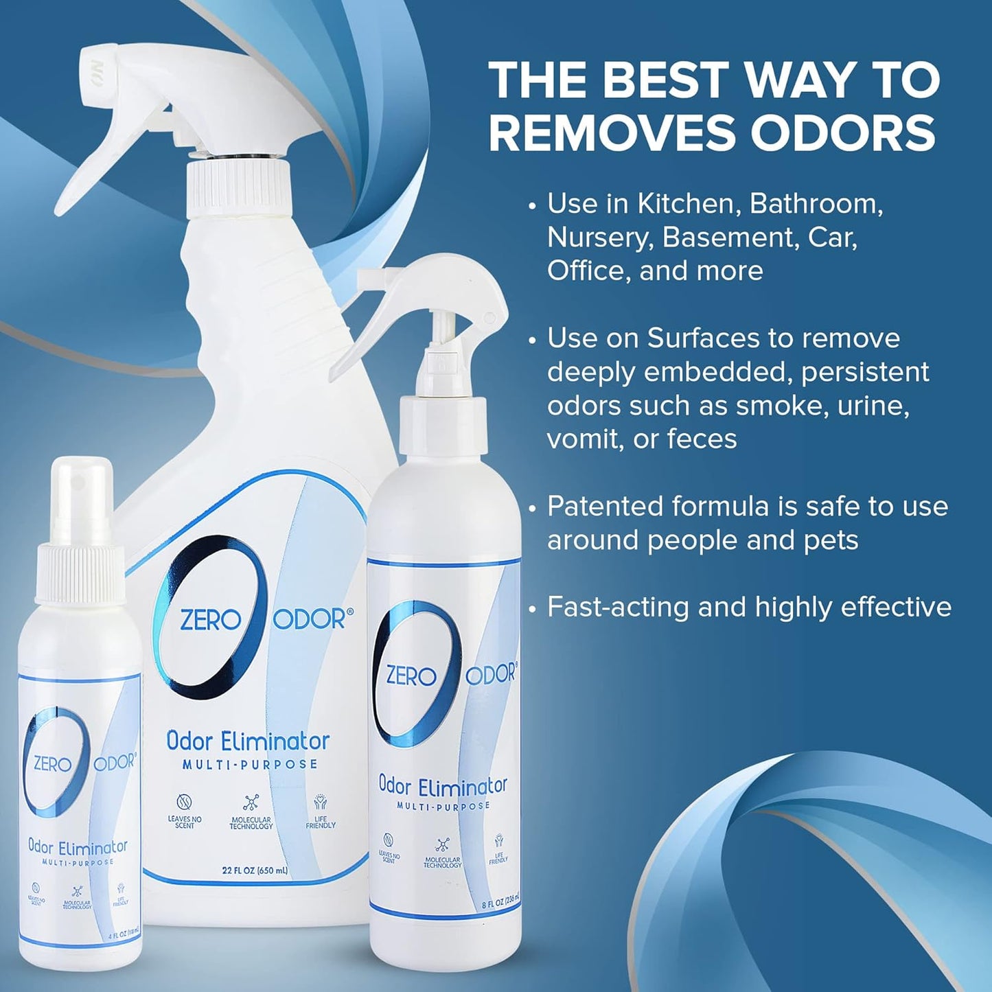 Zero Odor - Multi-Purpose Strong Odor Eliminator for Home, Office, Car, Bathroom, Hotel, Room