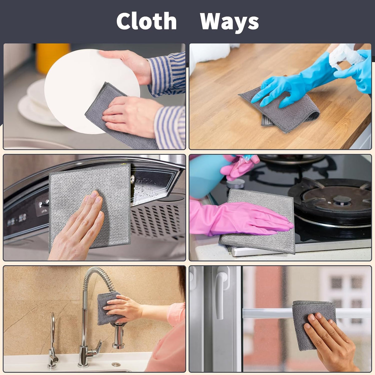 2 in 1 Stainless Steel Scrubber & Microfiber Cleaning Cloth, 10 Pack Towel & Steel Scrub Cloth for