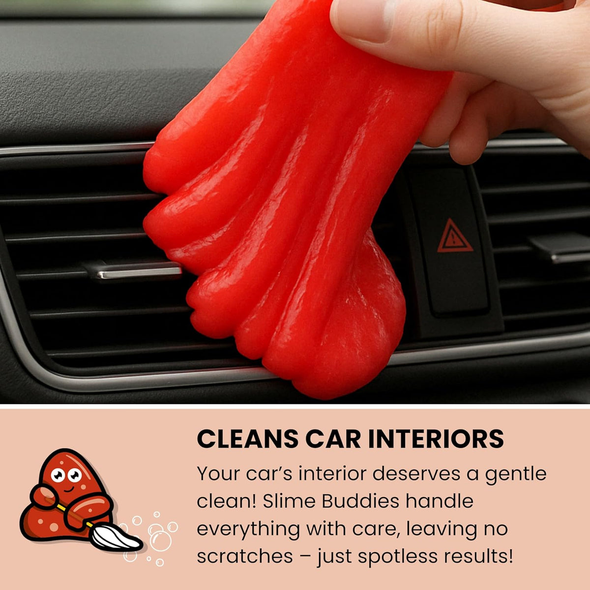 Slime Buddies Car Cleaning Gel Putty - Strawberry Scented Interior Detailing Tool for Cup Holders
