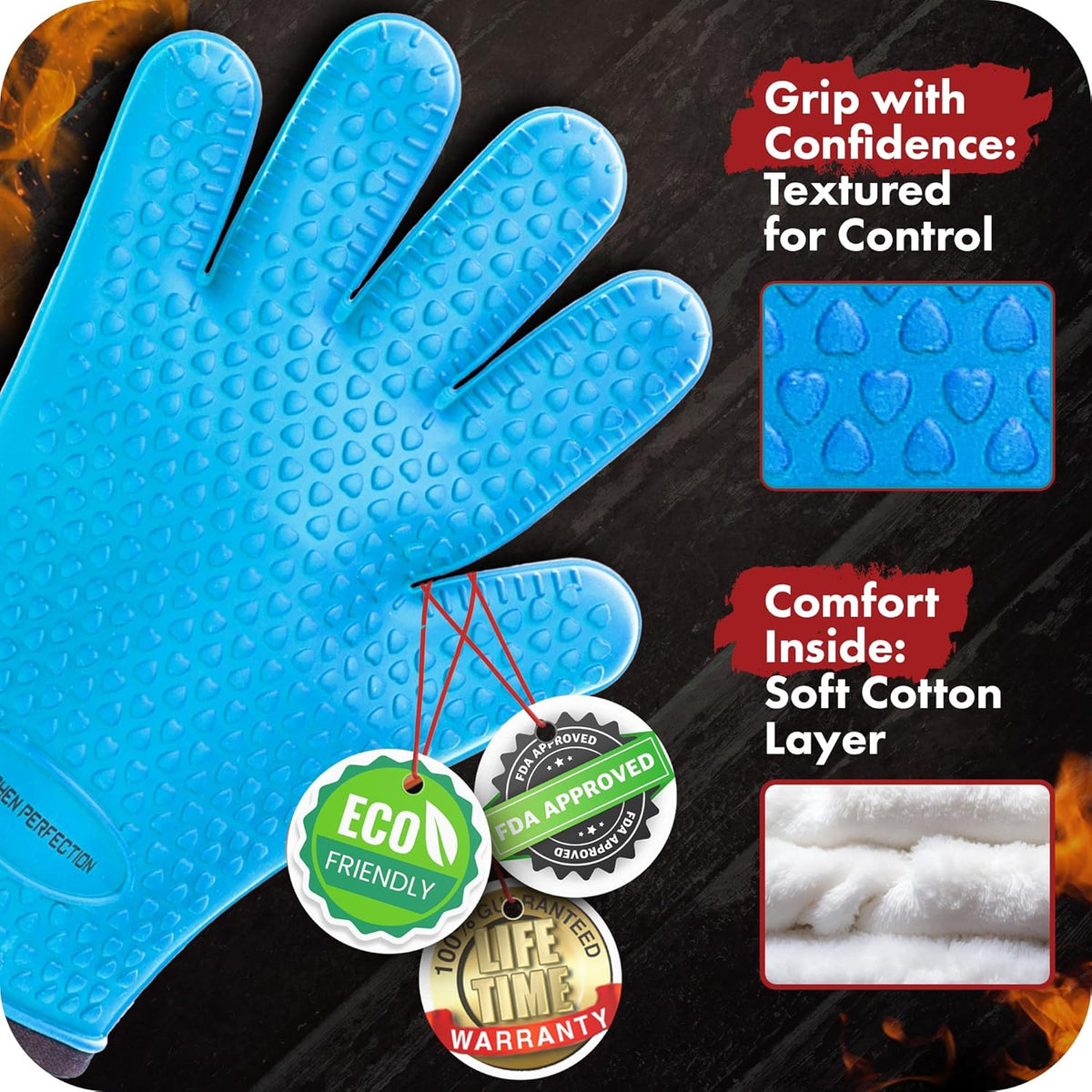 KITCHEN PERFECTION Silicone Smoker Oven Gloves-Extreme HeatResistant BBQ Gloves-Handle Hot Food