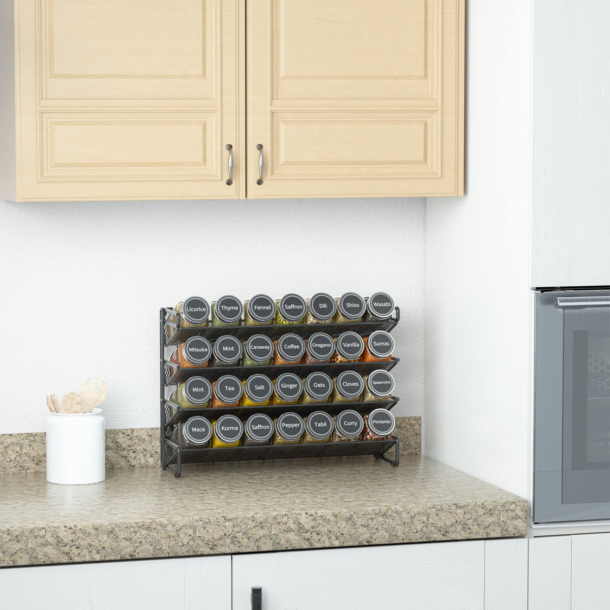SpaceAid Spice Rack Organizer with 28 Spice Jars, 386 Spice Labels, Chalk Marker and Funnel Set for
