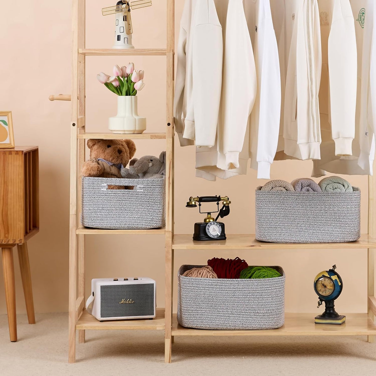 Large Storage Baskets for Shelves, Closet Organizers Bins for Clothes Blanket Towels, Baby Nursery