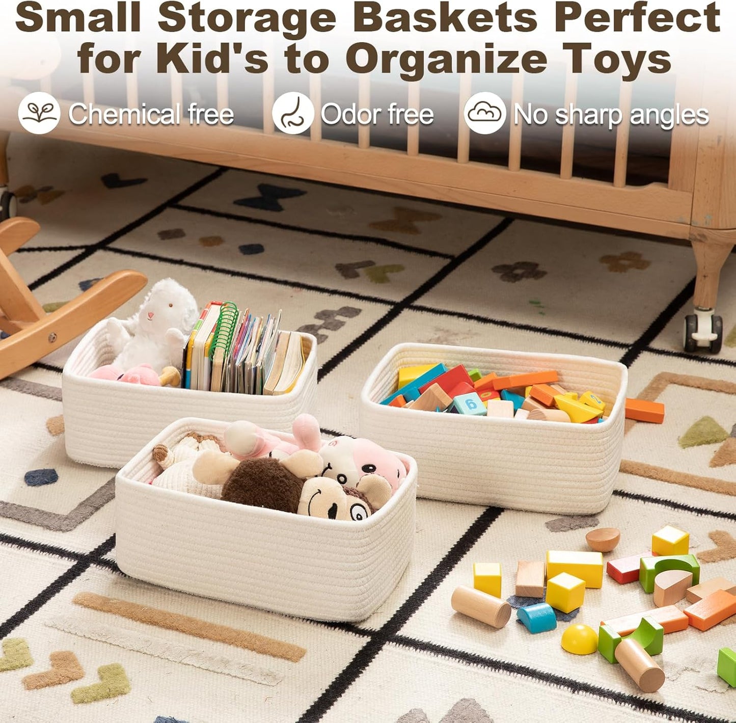 3 Pack Small Storage Baskets for Organizing, Cute Woven Decorative Gift Baskets for Shelves, Mini