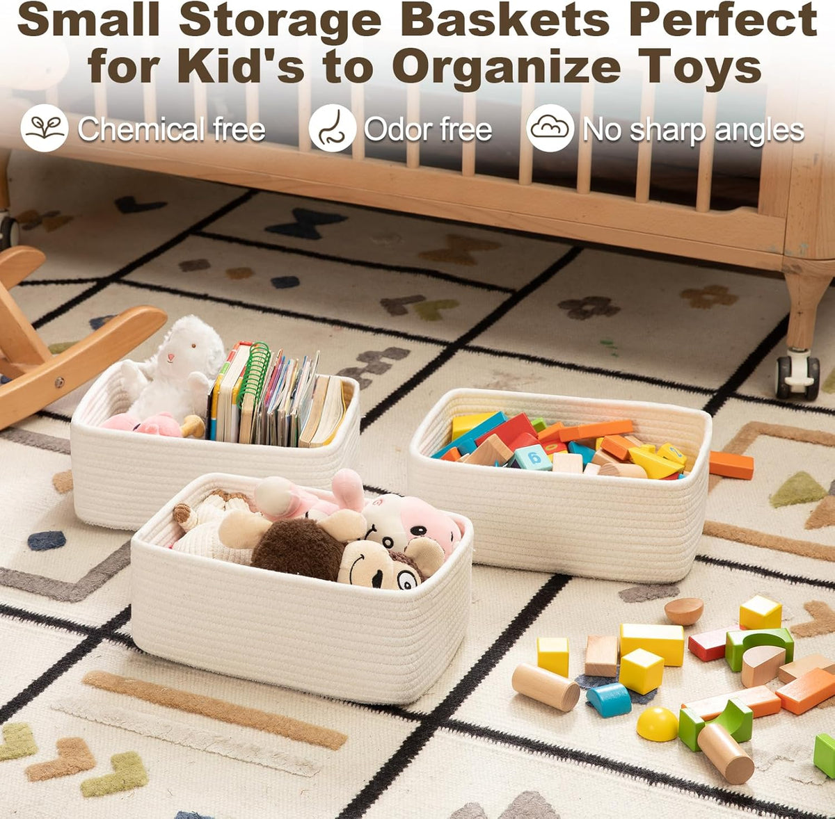 3 Pack Small Storage Baskets for Organizing, Cute Woven Decorative Gift Baskets for Shelves, Mini