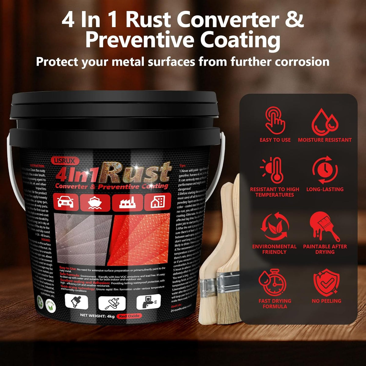4-in-1 Rust Converter & Metal Primer, 141 Fl OZ Red Rust Inhibitor Paint for Metal, Remove &
