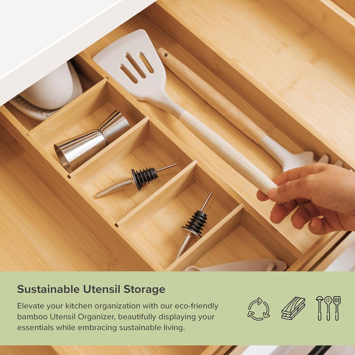KitchenEdge Adjustable Kitchen Drawer Organizer for Utensils and Junk, Food-Safe Contract Grade