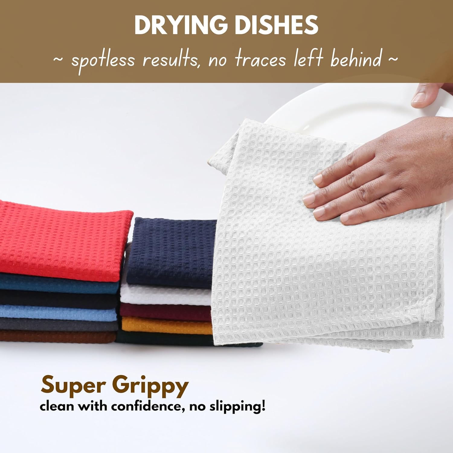Native Fab Cotton Kitchen Towel with Hanging Loop 16x26 inches, 6-Pack, Waffle Weave Kitchen Towels