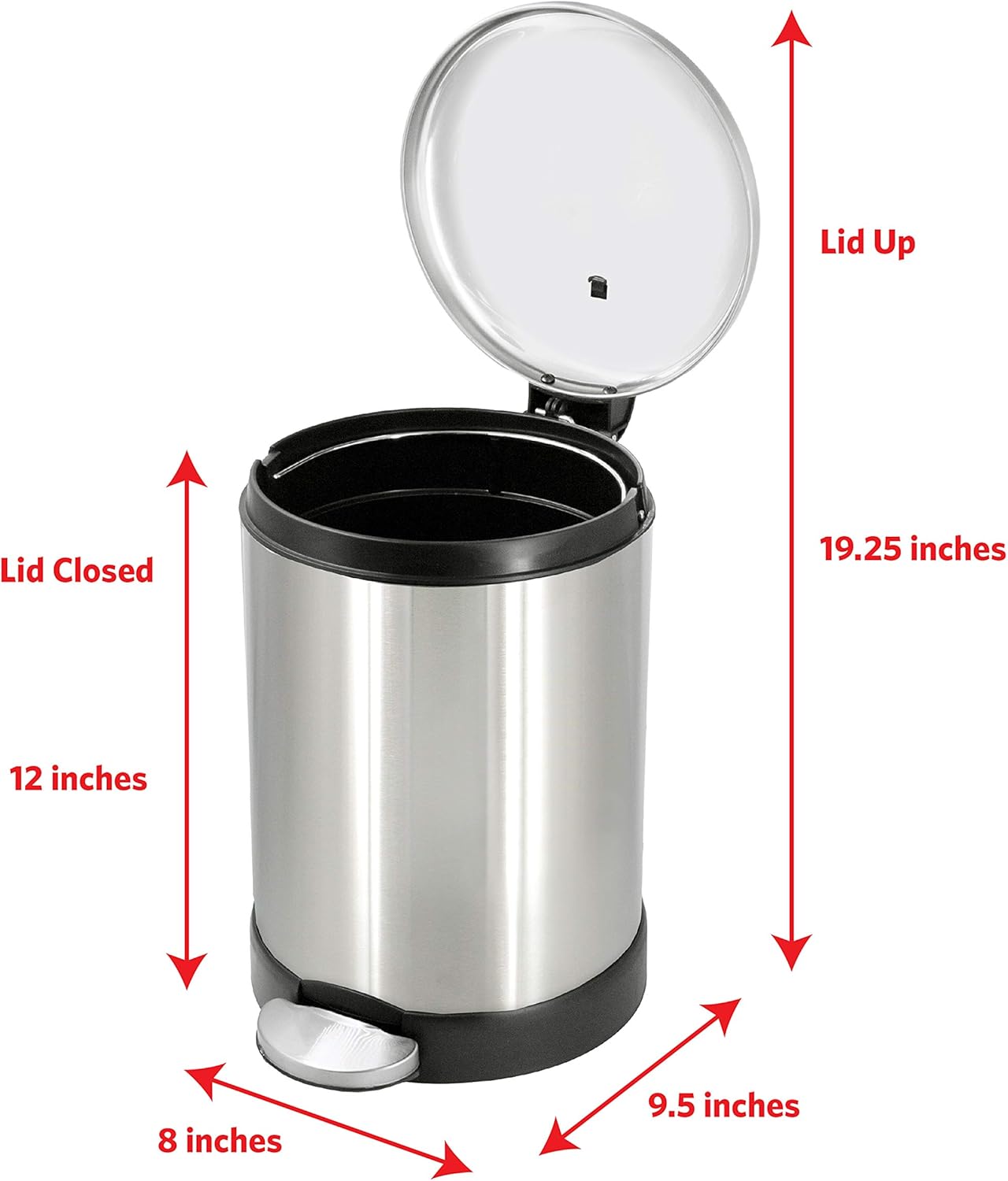 GLAD Small Trash Can, 1.2 Gallon | Round Stainless Steel Garbage Bin with Soft Close Lid & Step