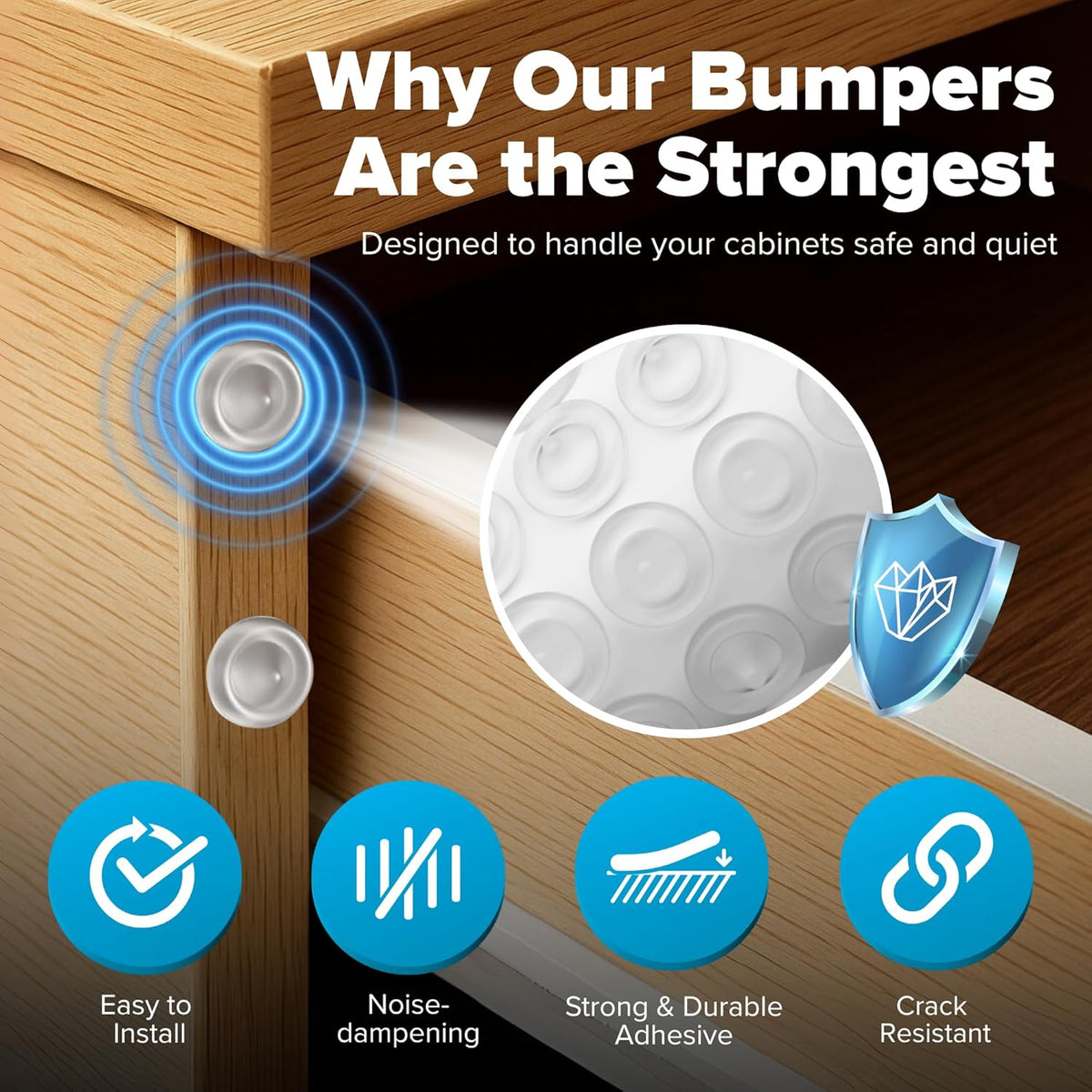 Strongest Home Cabinet Door Bumpers – 200 Pack Clear Rubber Bumpers Self-Adhesive for Cabinets