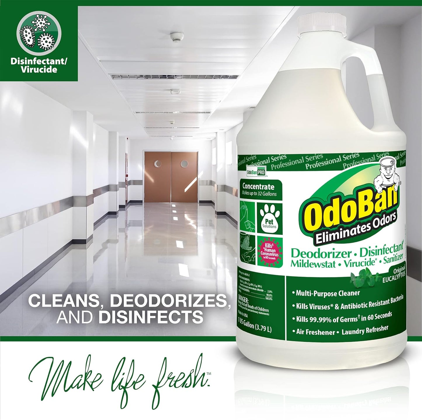 OdoBan Professional Disinfectant and Odor Eliminator Concentrate, 6-Pack, 1 Gallon Each, Original
