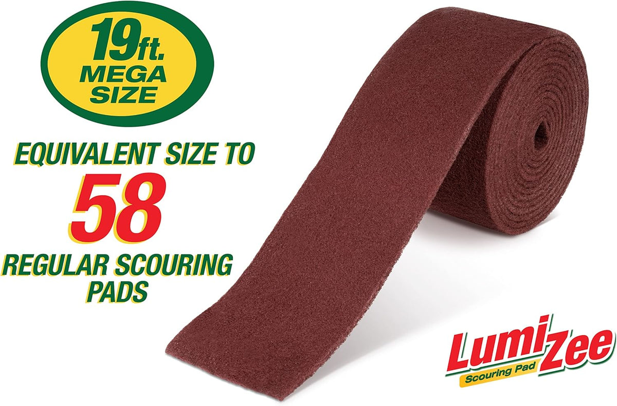 Heavy Duty Scrubbing Pad Roll 19ft Ultra Size Sponge Scouring Pad Brown19ft x 6in x 0.3in (6m x