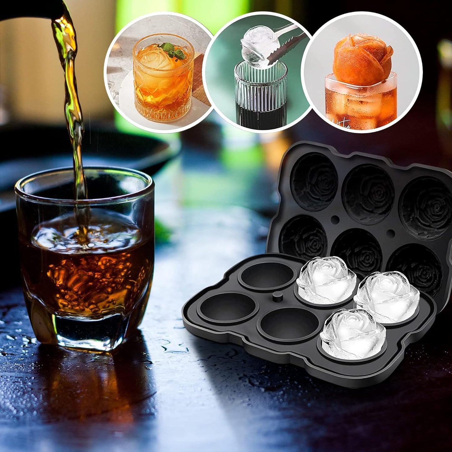 Rose Ice Cube Tray,ZACHDEE 2" Flower Silicone Ice Cube Tray With Covers,6 Easy Release Large Ice