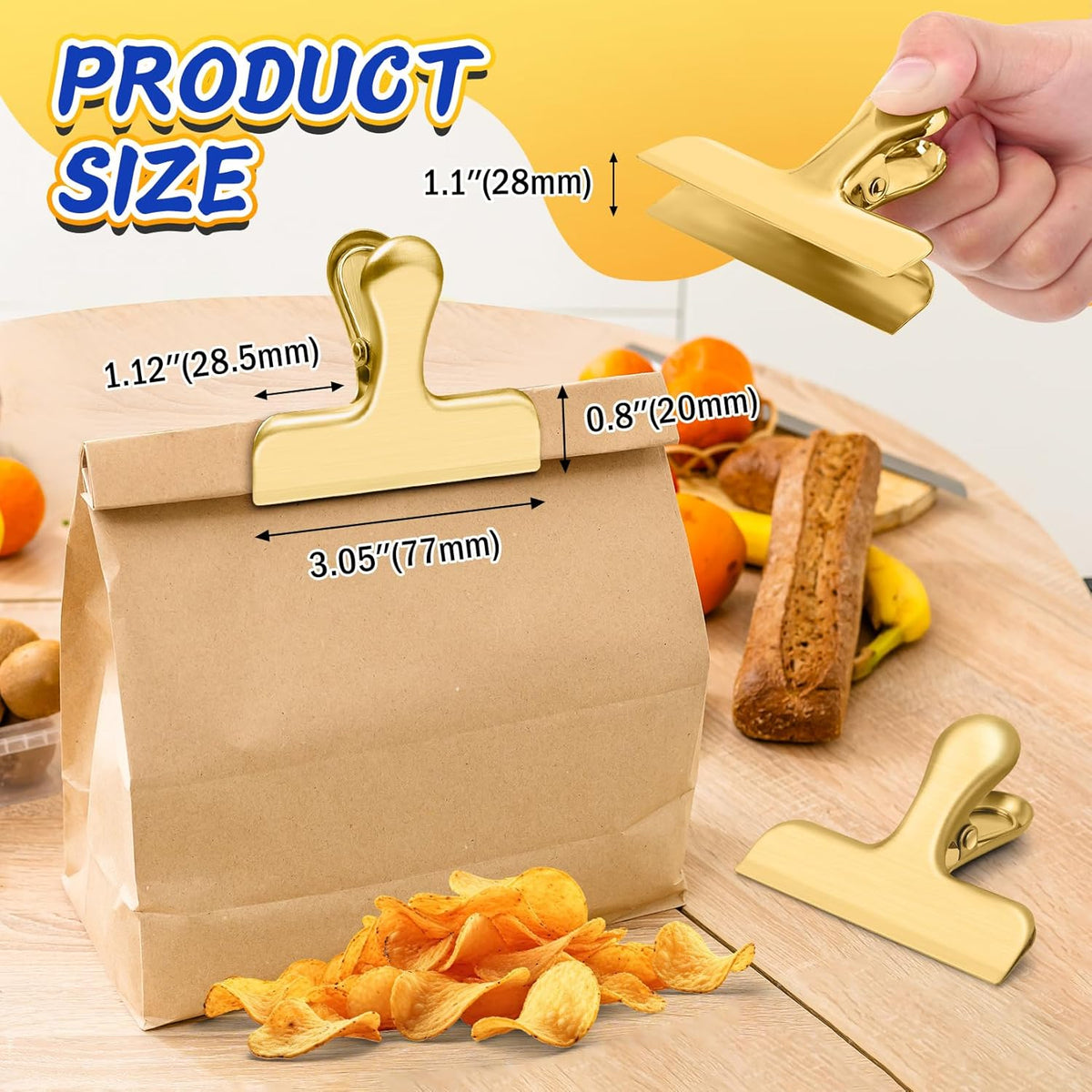 VNDUEEY 12 Pack Chip Clips, Stainless Steel Bag Clips for Food - Keep Snacks Fresh, Strong Grip