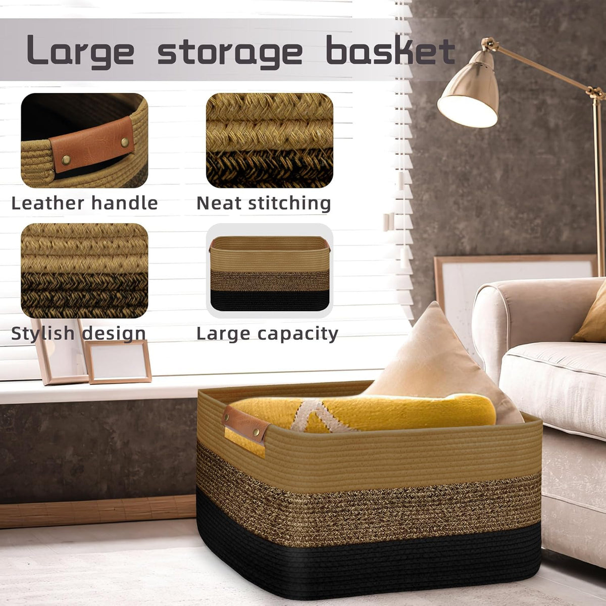 Large Collapsible Laundry Basket, Clothes Hamper for Blanket, Toy, Towels, Woven Baskets for