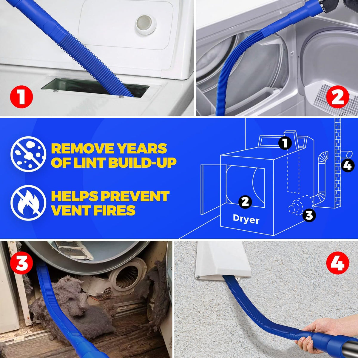 Holikme 2 Pieces Dryer Vent Cleaner Kit, Dryer Lint Vacuum Attachment and Flexible Dryer Lint