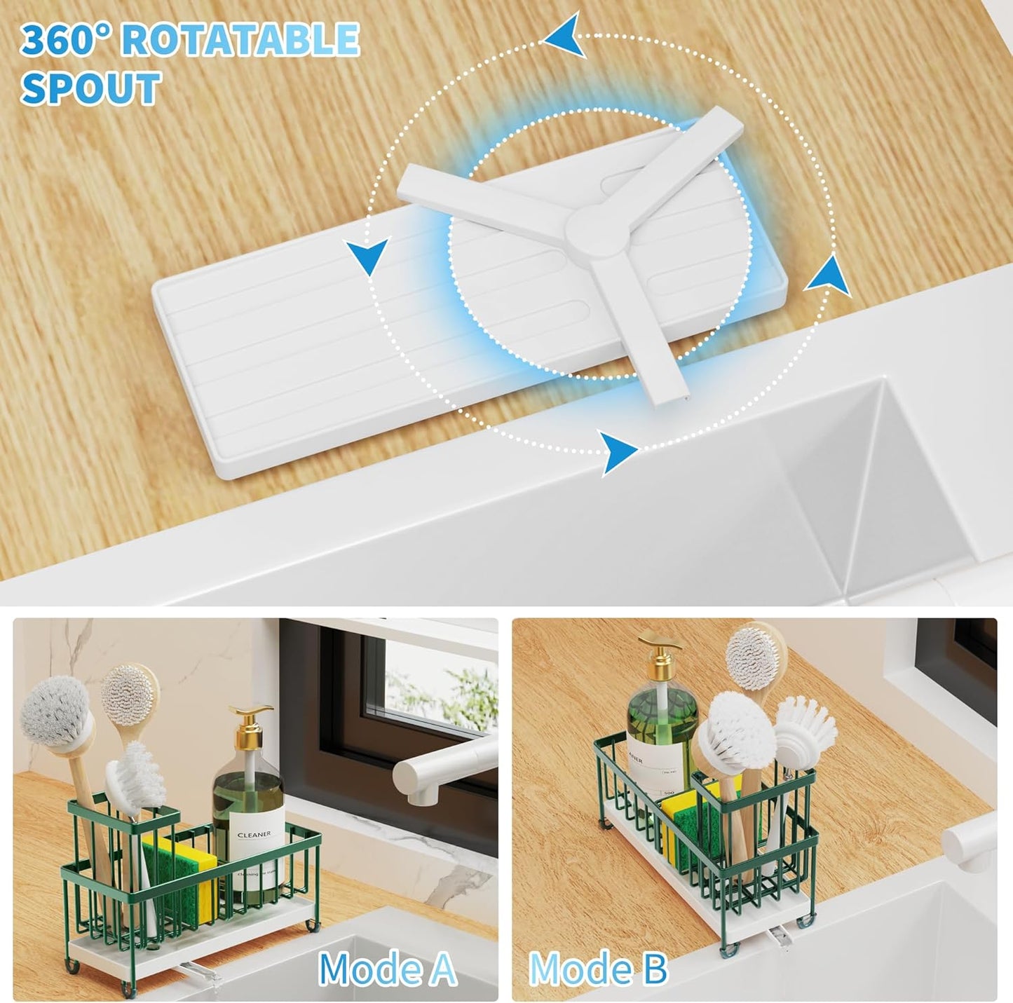 Cisily Sponge Holder for Kitchen Sink, Sink Caddy Organizer with High Brush Holder, Countertop