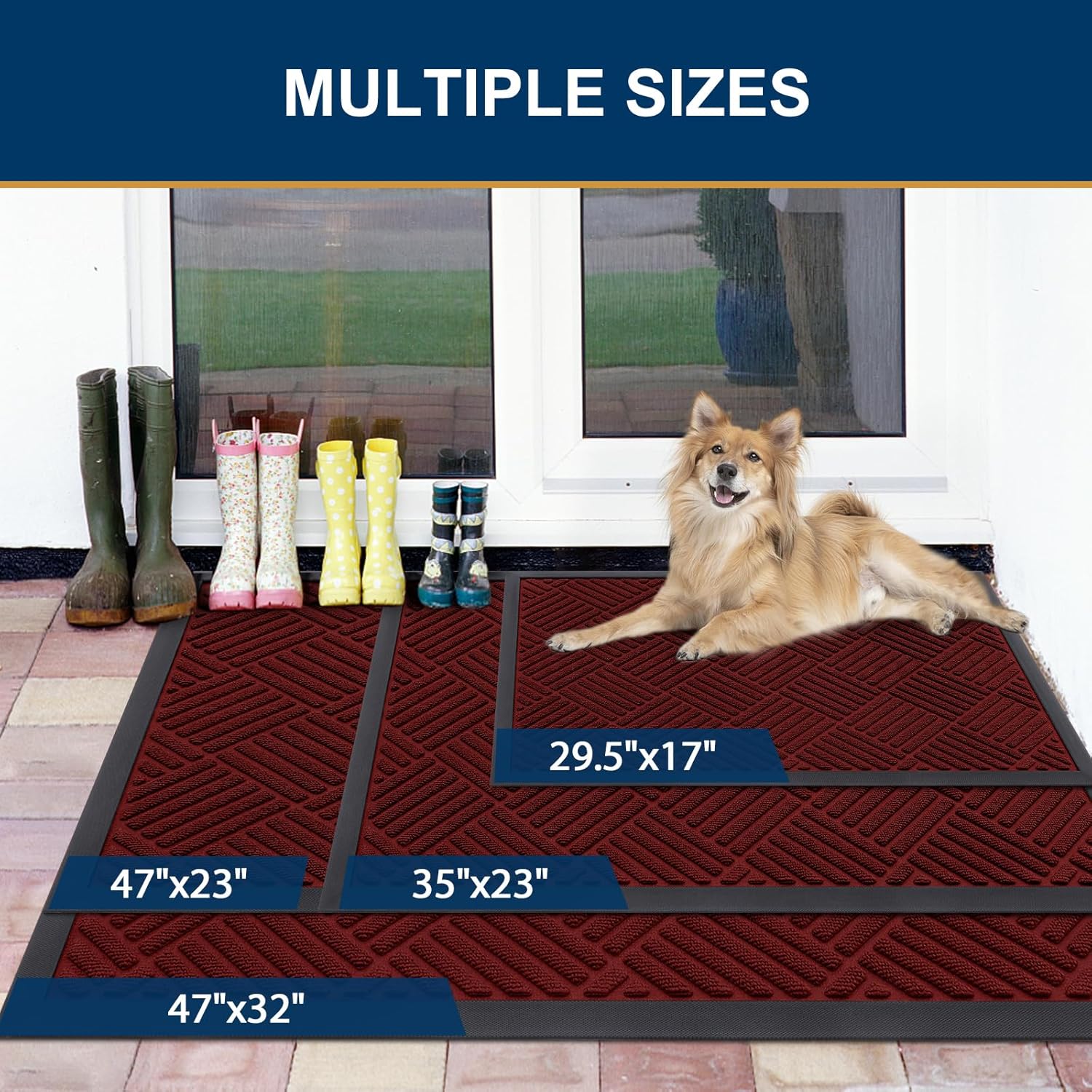 Smiry Front Door Mat Outside Entrance, Heavy Duty Outdoor Indoor Mat, Natural Rubber Doormat, Non