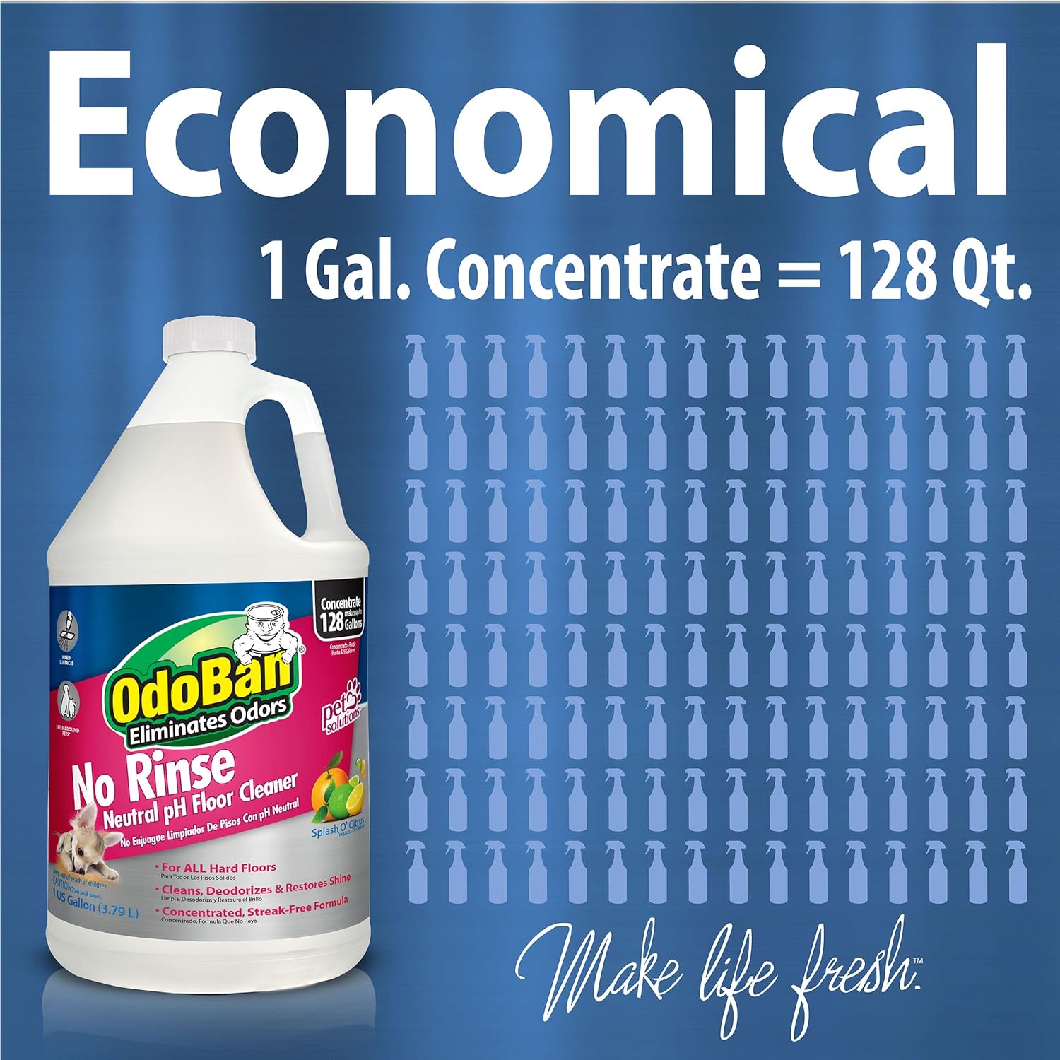 OdoBan Pet Solutions No Rinse Neutral pH Floor Cleaner Concentrate, Made in the USA, Splash O'
