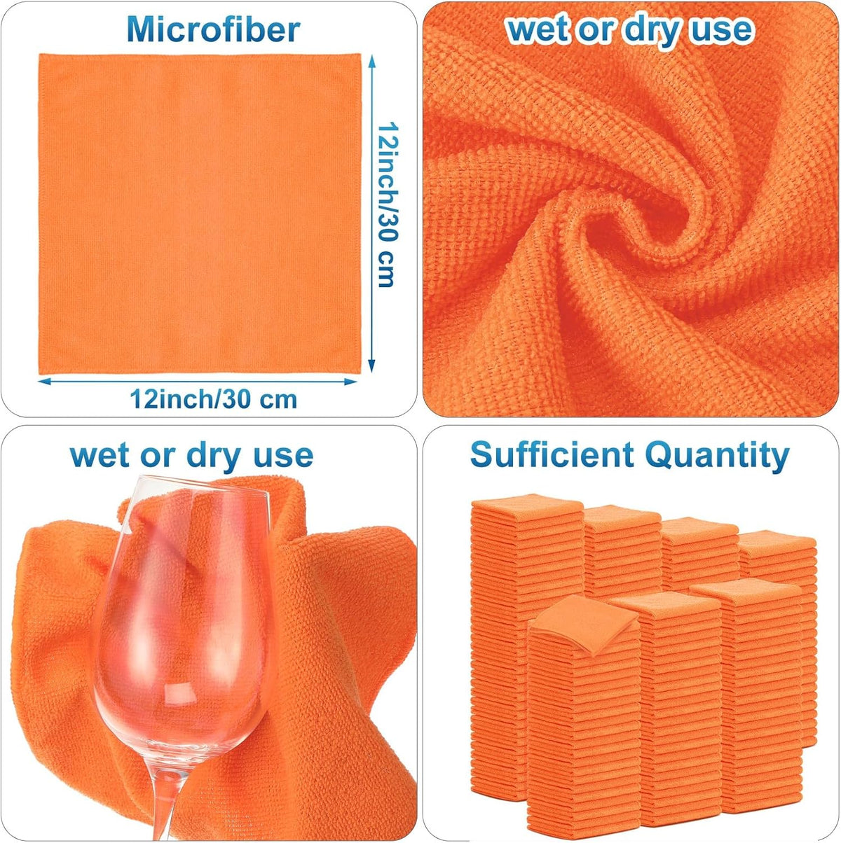 Tenare 100 Pack 12'' x 12'' Microfiber Cleaning Cloths Reusable Cleaning Rags Bulk Microfiber