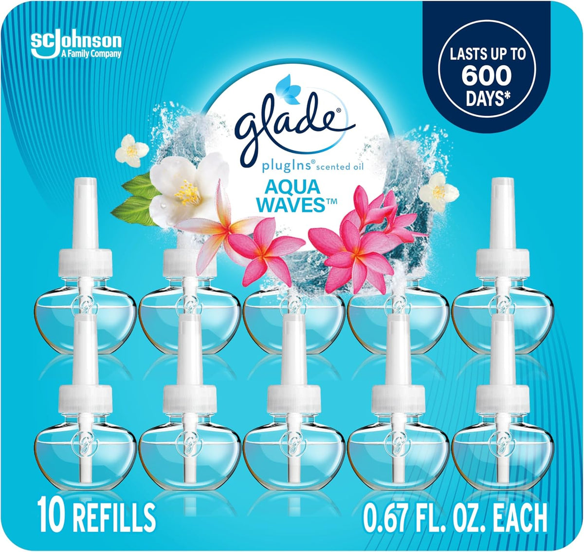 Glade PlugIns Refills Air Freshener, Scented and Essential Oils for Home and Bathroom, Aqua Waves