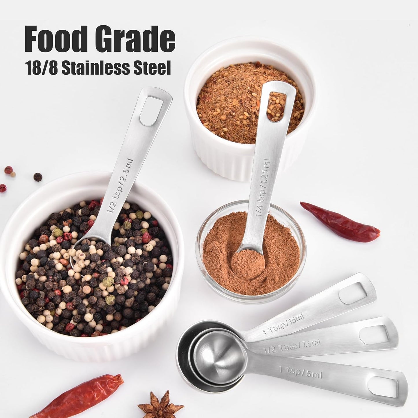 Doosu Measuring Spoons Set of 8-18/8 Stainless Steel Heavy Duty Teaspoons Tablespoons with Engraved