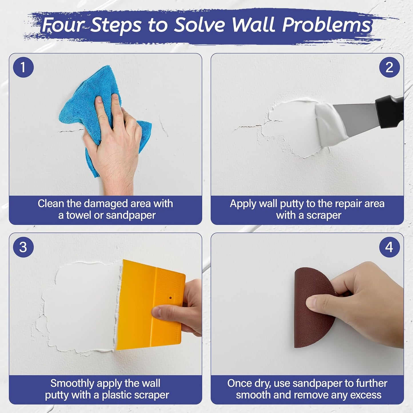 Oriflame Drywall Repair Kit: 8.5 Ounce Spackle Wall Repair with Patch/Scraper/Sandpaper/Gloves