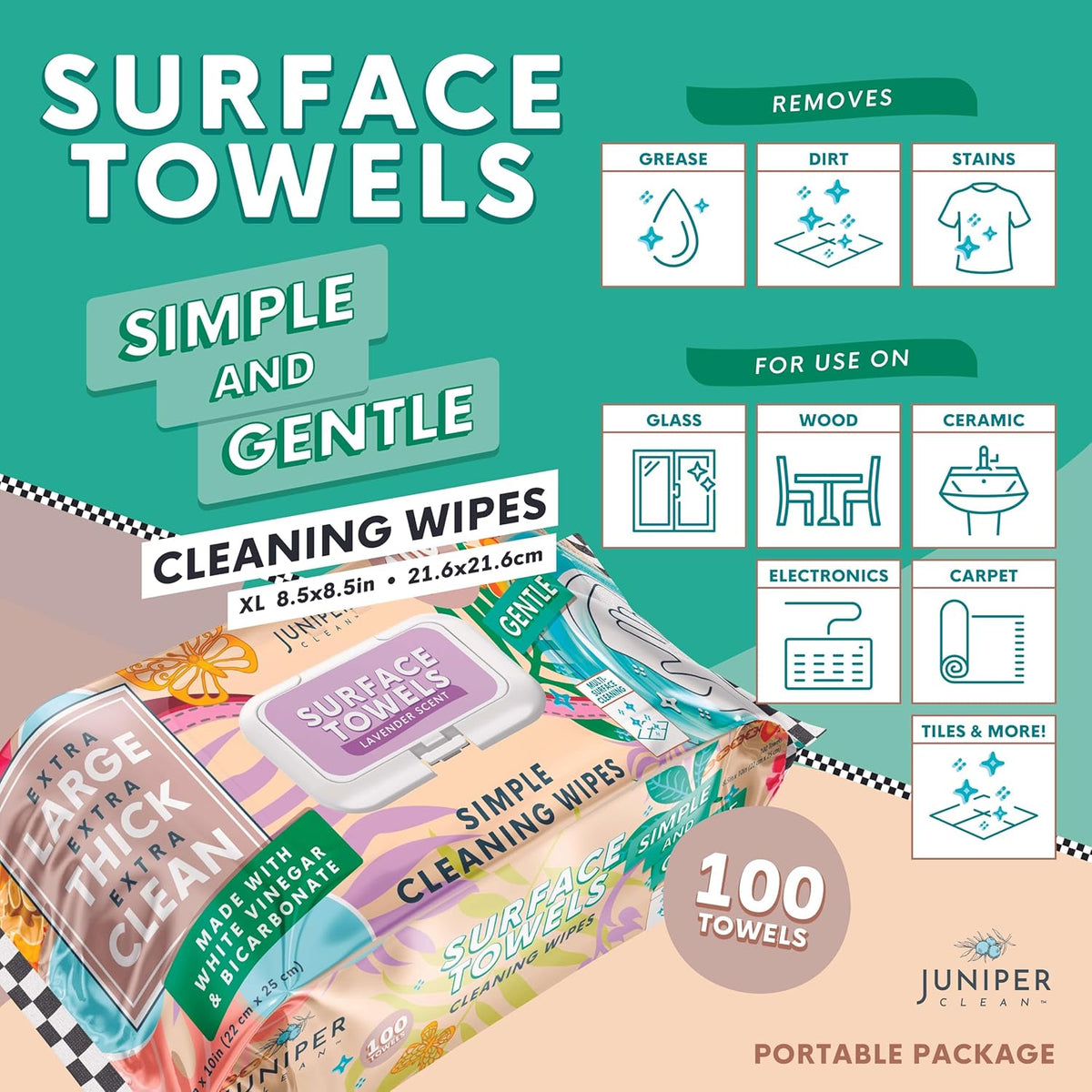 Single Surface Cleaning Wipes Bleach Free, Thick & Large Dispose, All-Purpose Cleaner for Bathroom