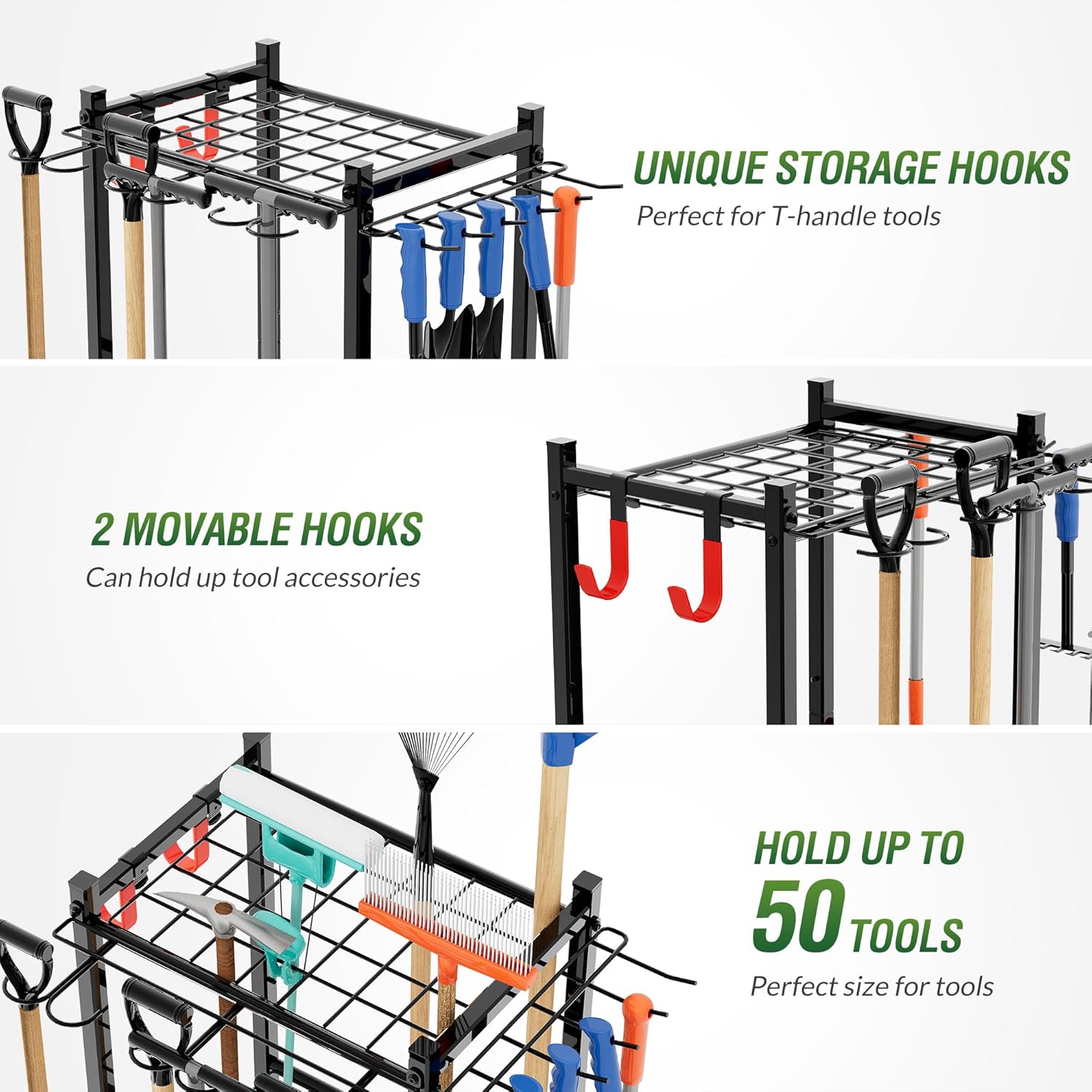 Garden Tool Organizer Rack Up to 50 Tools, Heavy-Duty Steel Yard Tool Organizer for Garage Storage