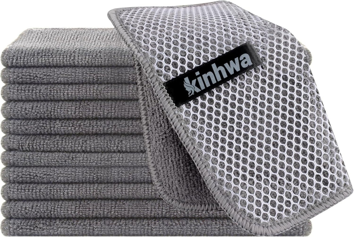 KinHwa Kitchen Washcloths for Dishes Absorbent Microfiber Dish Cloths Quick Dry Dish Rags with Poly