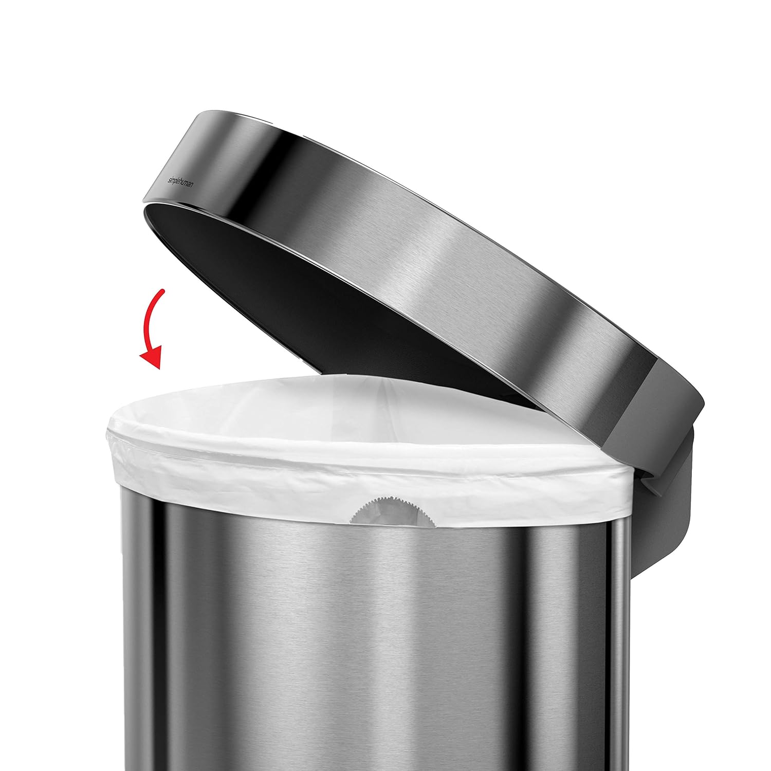 simplehuman 60 Liter Semi-Round Hands-Free Kitchen Step Stainless Steel Trash Can with Soft-Close
