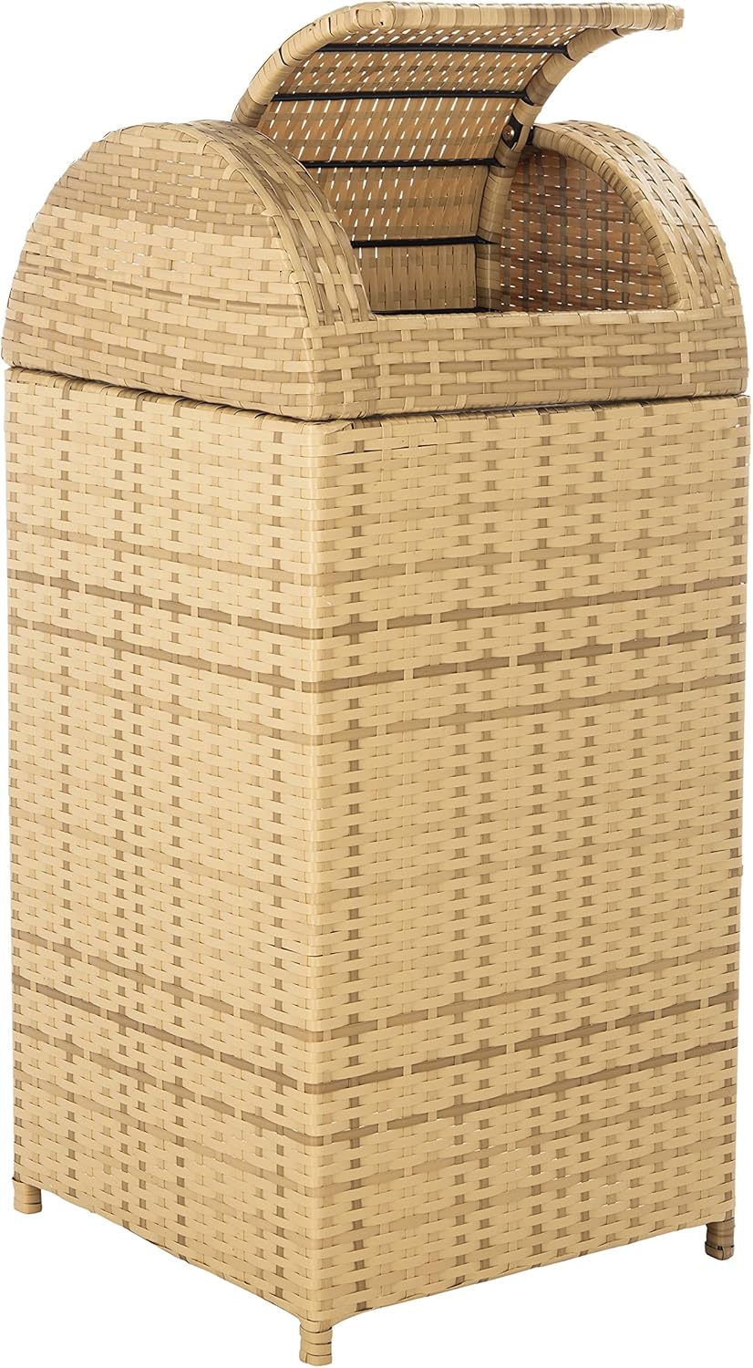SAFAVIEH Outdoor Collection Mazeli Natural Woven Swing Top Dome Lid Trash Bin (Fully Assembled)