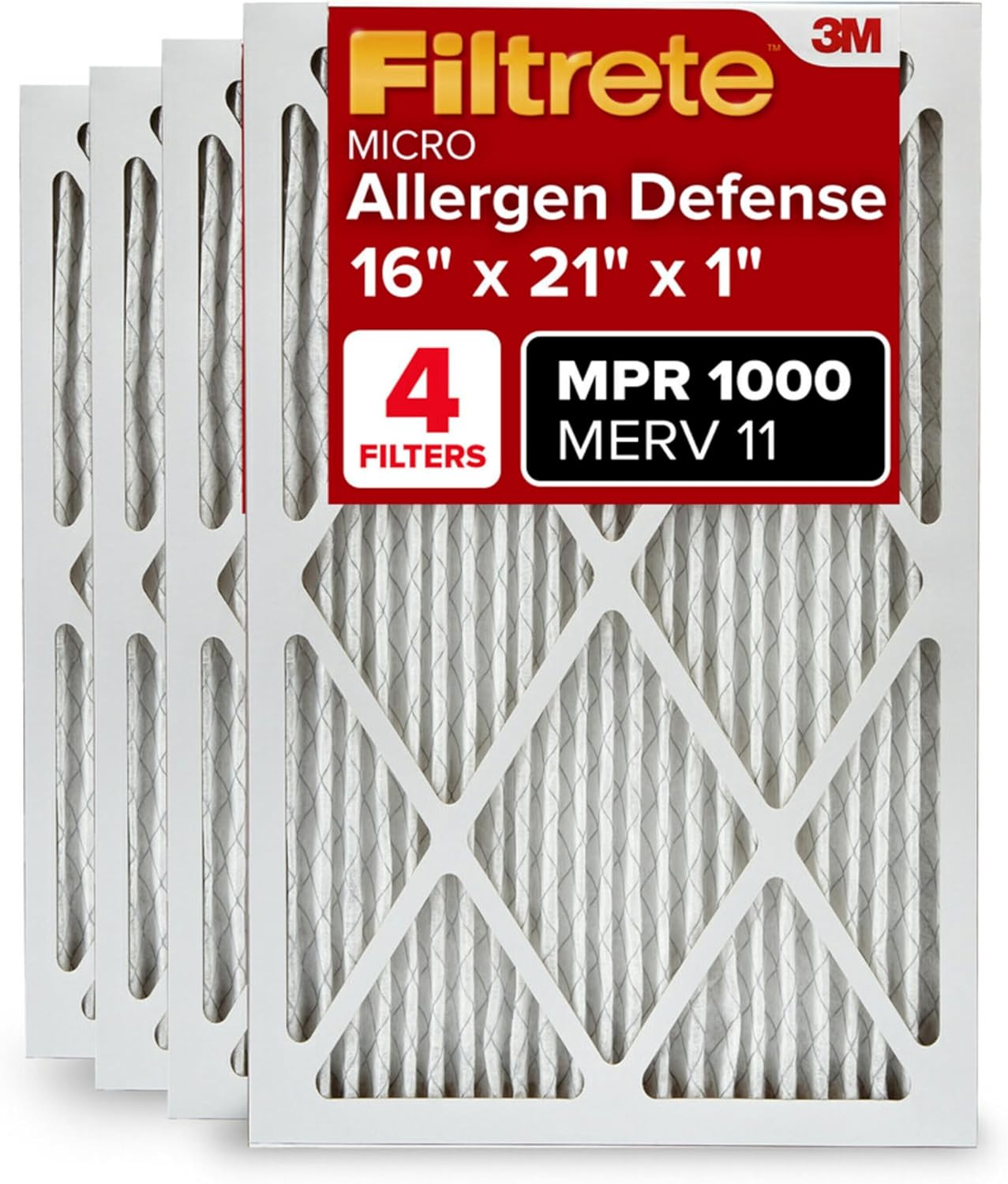 Filtrete 16x21x1 AC Furnace Air Filter, MERV 11, MPR 1000, Micro Allergen Defense, 3-Month Pleated