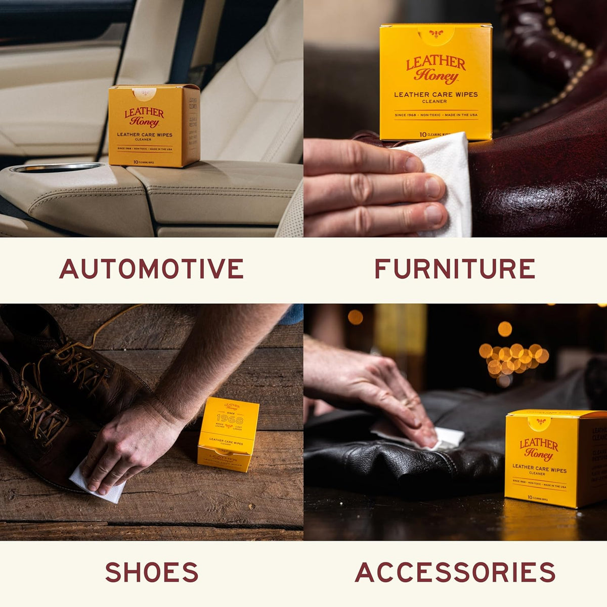 Leather Honey Cleaner Wipes: Clean Leather On-The-Go. 10 Cleaning Wipes for Leather, Faux & Vinyl: