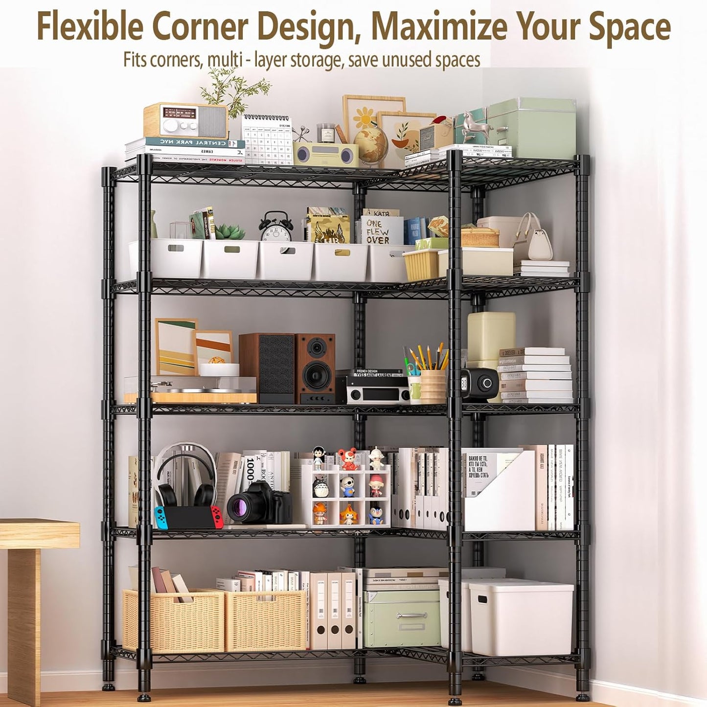 Himimi Storage Shelves-5 Tier Heavy Duty Wire Shelving Unit with Leveling Feet, 1500LBS Adjustable